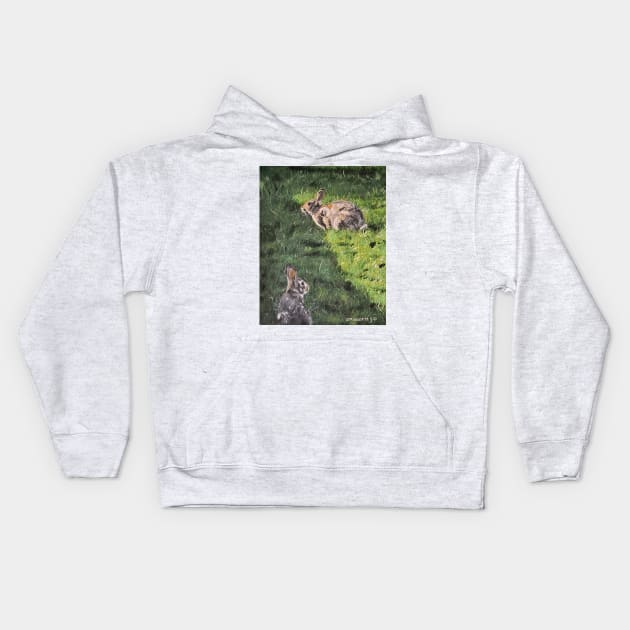 Bunnies in the Grass Kids Hoodie by gjspring